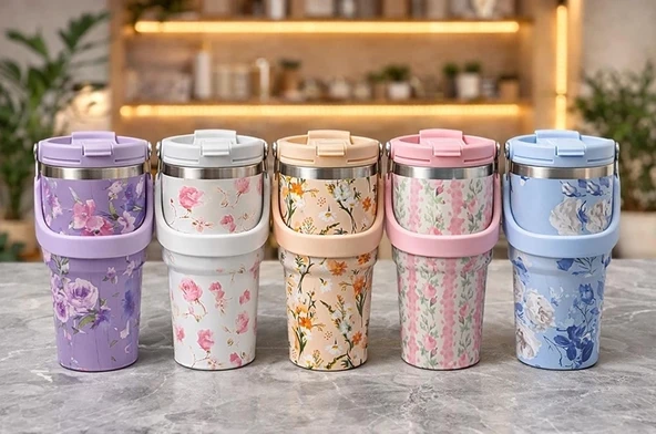700 Ml Taşıma Kulplu Paslanmaz Çelik Termos Mug - Vakumlu Isı Yalıtımlı Bardak Alk4629 ürün görseli 1