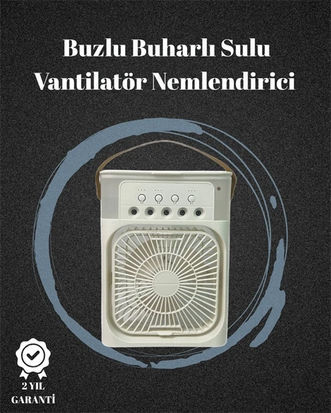 Usb Bağlantılı 3'ü 1 Arada Nemlendirici Mini Klima Fan | 7 Renk Işıklı ürün görseli 1