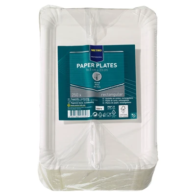 METRO PROFESSIONAL Kağıt Dikdörtgen Tabak 250 Adet 16,5x23 cm Kullan At 2'li Ekonomik Paket ürün görseli 1