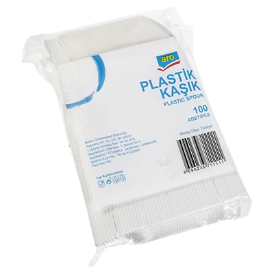 aro Plastik Kaşık 100 Adet 170 mm Kullan At Çatal Kaşık 6'li Avantaj Paketi ürün görseli 1