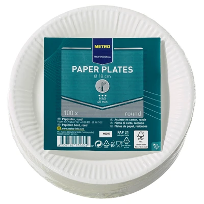 METRO PROFESSIONAL Karton Tabak 100 Adet 18 cm Kullan At Yiyecek Ekipmanı 2'li Ekonomik Paket ürün görseli 1