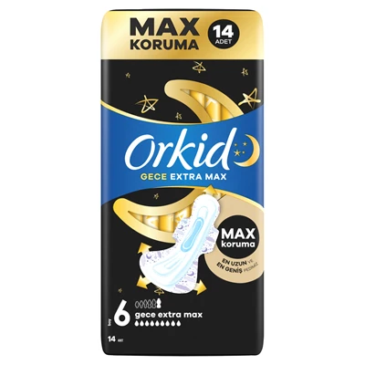 Orkid Ultra Ekstra Hijyenik Ped Gece Extra Max14 4'lü Gece Boyu Koruma 5'li Avantaj Paketi ürün görseli 1