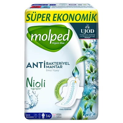Molped Hijyen Max Normal Hijyenik Ped Süper Ekonomik Gece 14 Antibakteriyel 8'li Avantaj Paketi ürün görseli 1