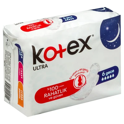 Kotex Ultra Hijyenik Ped Gece 6Lı Pamuksu Doku Kanatlı 8'li Avantaj Paketi ürün görseli 1