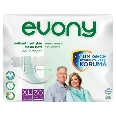 evony Yetişkin Bezi 30'lu X-Large - Süper Emici Belbantlı Hasta Bezi 2'li Ekonomik Paket ürün görseli 1
