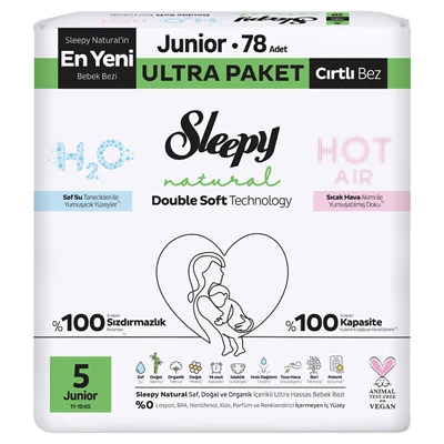 Sleepy Natural Double Soft Ultra Bebek Bezi Junior 78 Adet Hassas Ciltler İçin 2'li Ekonomik Paket ürün görseli 1