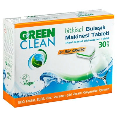 GREEN CLEAN Bulaşık Makinası Tableti 30'lu - Bitkisel Formül, Parlatıcı ve Tuz E 2'li Ekonomik Paket ürün görseli 1
