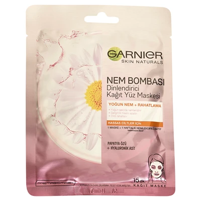 GARNIER Kağıt Yüz Maskesi Nem Bombası Dinlendirici Papatya Özlü 28 g 8'li Avantaj Paketi ürün görseli 1