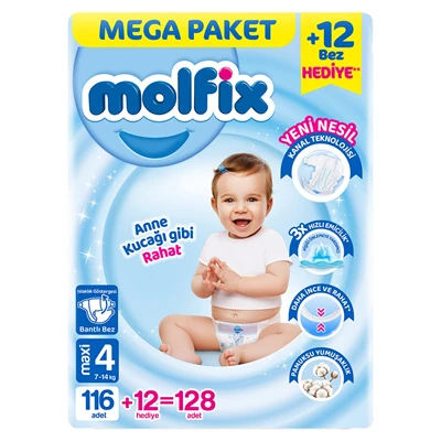 Molfix Mega Fırsat Bebek Bezi Maxi 128'li - Yeni Nesil Kanal Teknolojisi 2'li Ekonomik Paket ürün görseli 1