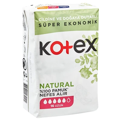 Kotex Natural Süper Ekonomik Hijyenik Ped Uzun 16lı 2'li Ekonomik Paket ürün görseli 1