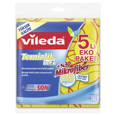 Vileda %30 Mikrofiberli Bez 5'li - Güçlü Temizlik ve Yüksek Emicilik 5'li Avantaj Paketi ürün görseli 1