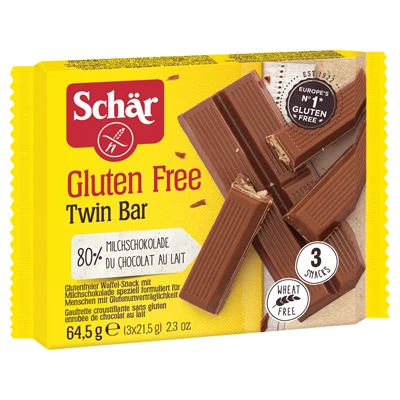 Schar Glutensiz Twin Bar Çikolata 64,5G - Gluten İçermeyen Lezzetli Atıştırmalık 8'li Avantaj Paketi ürün görseli 1