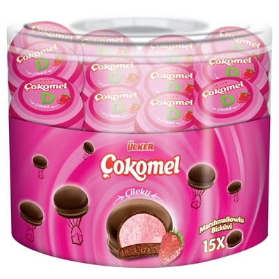Ülker Çokomel Marshmallow 15'li 12g Çilekli Bisküvi 180g 8'li Avantaj Paketi ürün görseli 1