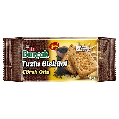 ETİ Burçak Tuzlu Çörekotlu Bisküvi 91 g - 18'li Paket 3'li Ekonomik Paket ürün görseli 1