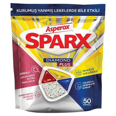 Asperox Sparx Plus Bulaşık Makinesi Tableti 50'li - Güçlü Yağ Çözücü ve Parlaklı 2'li Ekonomik Paket ürün görseli 1