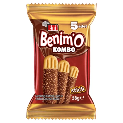 ETİ Benimo Kombo Stick 56g Çikolata Kaplamalı Bisküvi Hindistan Cevizli 5'li Avantaj Paketi ürün görseli 1