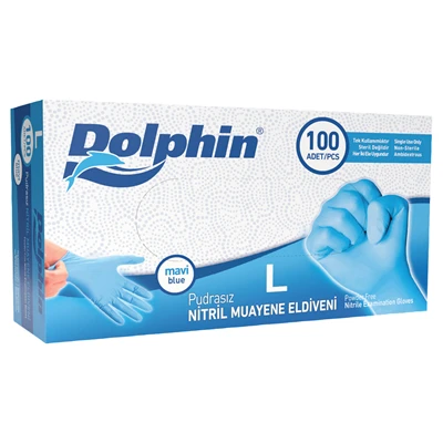 Dolphin Nitril Muayene Eldiveni Pudrasız 100 Adet Mavi L 6'li Avantaj Paketi ürün görseli 1