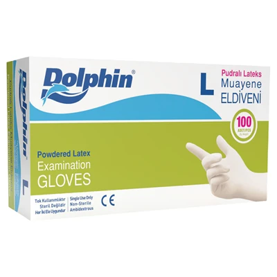 Dolphin Lateks Muayene Eldiveni Pudralı 100 Adet Beyaz L 3'li Ekonomik Paket ürün görseli 1