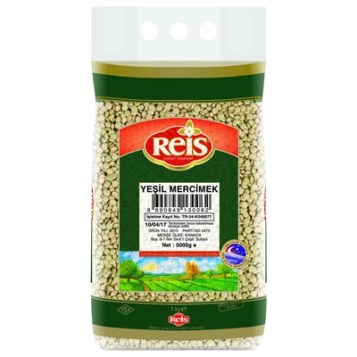 REİS Yeşil Mercimek 5Kg - Yassı Şekilli, Az Nişastalı Bakliyat ürün görseli 1