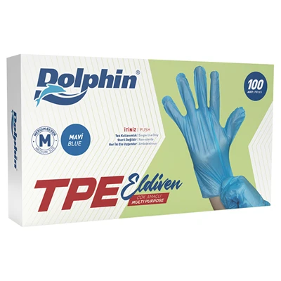 Dolphin TPE Eldiven Mavi 100'lü Medium - Kullan At Eldiven 5'li Avantaj Paketi ürün görseli 1