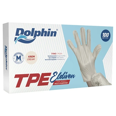 Dolphin Tpe Eldiven Krem 100Lü Medium Kullan At Eldiven 5'li Avantaj Paketi ürün görseli 1