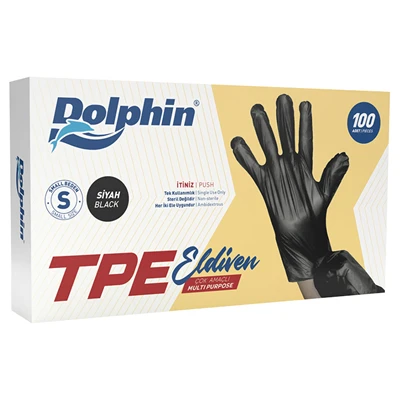 Dolphin Tpe Eldiven Siyah 100Lü Small - Tek Kullanımlık Eldiven 6'li Avantaj Paketi ürün görseli 1