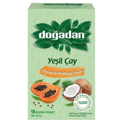 doğadan Yeşil Çay 18'li Hindistan Cevizi ve Papaya Aromalı 23 g 8'li Avantaj Paketi ürün görseli 1