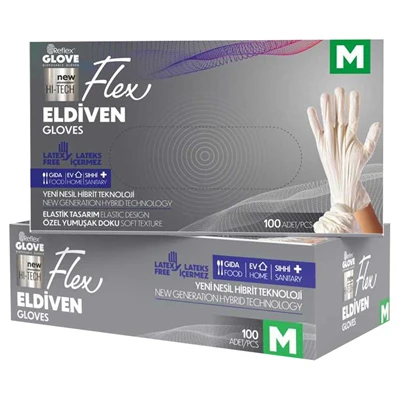 Flex Tpe Krem Eldiven 100 Adet Medium - Tek Kullanımlık Hibrit Sentetik Eldiven 4'li Avantaj Paketi ürün görseli 1