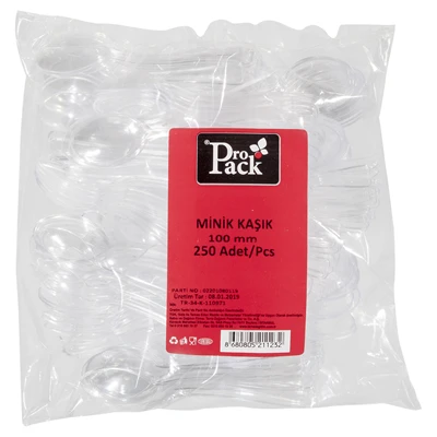 ProPack 100mm Minik Kaşık 250 Adet Tek Kullanımlık Plastik Kaşık 3'li Ekonomik Paket ürün görseli 1