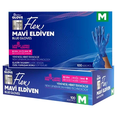Flex Tpe Mavi Eldiven 100 Adet Medium - Tek Kullanımlık Hijyen Eldiveni 8'li Avantaj Paketi ürün görseli 1