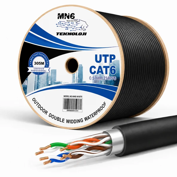 MN6 M107X CAT6 Dış Mekan Ethernet Kablosu 305 Metre, UV Korumalı LAN Kablosu, 23AWG 0.57mm, PE+PVC Çift Katmanlı Dış Kılıf ürün görseli 1