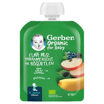 Gerber Organik Meyve Püresi 90 G Muz&Yaban Mersini&Böğürtlen 8'li Avantaj Paketi ürün görseli 1