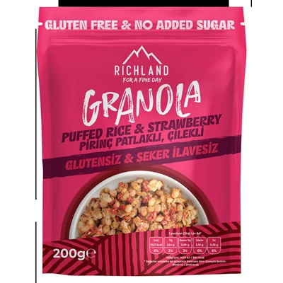 Richland Granola Pirinç Patlaklı 200 G Çilekli Glutensiz Kahvaltılık Gevrek 8'li Avantaj Paketi ürün görseli 1