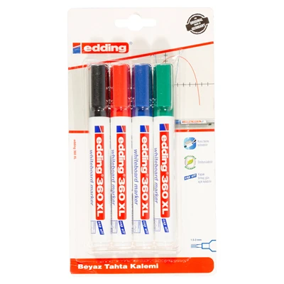 edding 360Xl Beyaz Tahta Kalemi 4'lü Karışık Renkler - 1.5-3mm Uç 4'li Avantaj Paketi ürün görseli 1