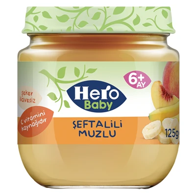 Hero Baby Şeftali&Muz Kavanoz Mama 120g Bebek Ek Gıdası 8'li Avantaj Paketi ürün görseli 1