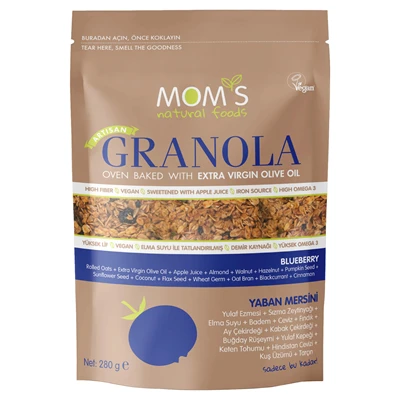 MOM'S NATURAL Yaban Mersinli Granola 280g - Sağlıklı Kahvaltılık Gevrek 8'li Avantaj Paketi ürün görseli 1