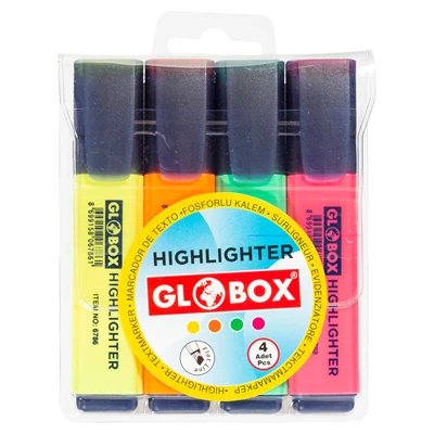 Globox Fosforlu Kalem 4Lü Karışık Renkler Ofis ve Okul İçin 5'li Avantaj Paketi ürün görseli 1