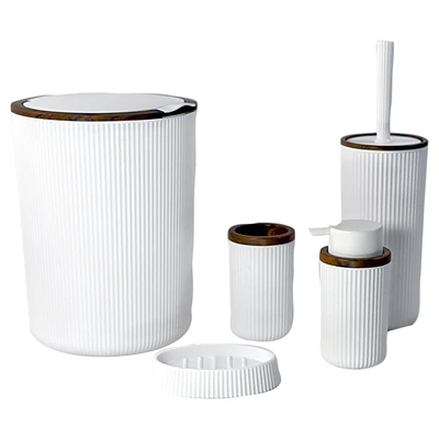 Box Up Banyo Seti 5 Parça Ahşap Beyaz Şık Banyo Aksesuarı ürün görseli 1