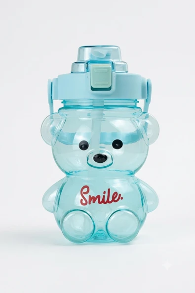 1200 ml Pipetli Ayıcık Figürlü Çocuk Matarası - Askılı Smile Sevimli Su Suluğu ürün görseli 1