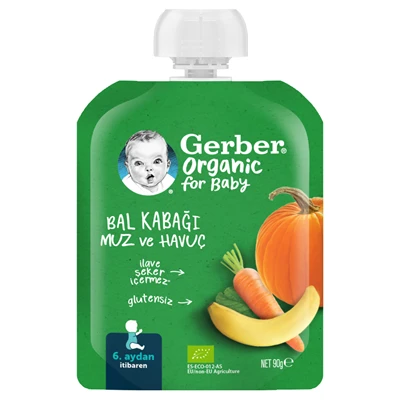 Gerber Organik Meyve Püresi Muz Havuç Balkabağı 90 G 8'li Avantaj Paketi ürün görseli 1