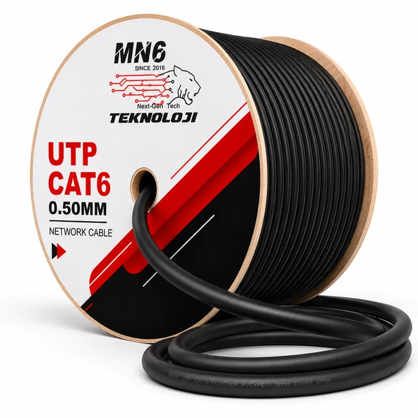 MN6 M106 Cat6 UTP 0.50mm İletken Ethernet Kablosu 305 Metre, Dış Mekan UV Korumalı Çift Katmanlı PE+PVC İnternet Kablosu ürün görseli 1