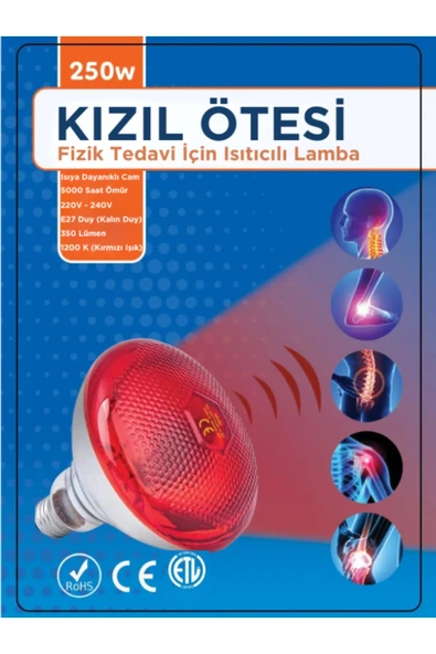 250w Kızılötesi (infrared) Isıtıcılı Fizik Tedavi Lambası (kırmızı Işık) E27 (kalın Duy) ürün görseli 1
