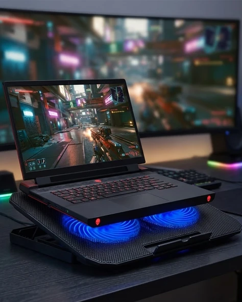 Laptop Soğutucu Stand Çift Fanlı 17 İnç Uyumlu Ayarlanabilir Notebook Altlığı ürün görseli 1