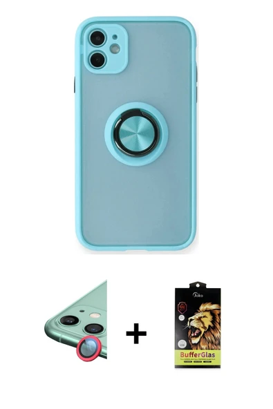 MARSİLYAN™- iPhone 11 Kılıf Yörünge Çizgi - Siyah Buffer Cam Ekran Koruyucu + Raze Metal Kamera Lens - KI ürün görseli 1