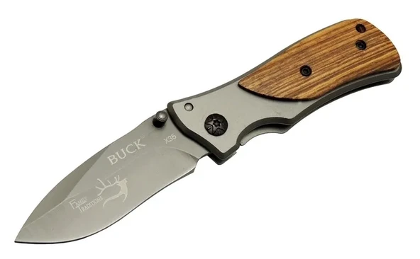 Buck Family X35 Kahverengi Kamp Çakı 15cm- Manuel, Kemerlikli, Ahşap Sap ürün görseli 1