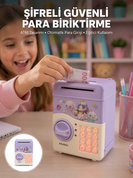Çocuklar İçin Elektronik Şifreli Para Biriktirme Kumbarası Mor ürün görseli 1