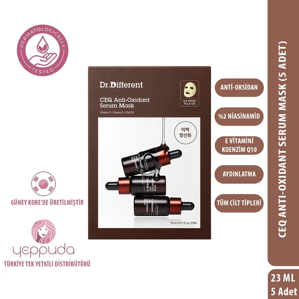 Dr.Different CEQ Anti-Oxidant Serum Mask - E Vitamini & Niasinamid İçeren Bariyer Onarıcı Işıltı Maskesi Seti (5Adet) ürün görseli 1