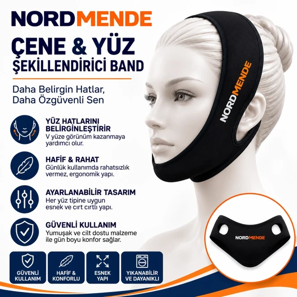 Mey İthalat® NORDMENDE Çene ve Yüz Şekillendirici Band - Ayarlanabilir V-Line Yüz Toparlayıcı Band - Cırt Cırtlı Esnek Yüz Bandı - Siyah ürün görseli 1