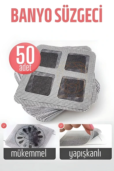 Banyo Gider Süzgeci 50 Adet Yapışkanlı Filtre, 10x10 Cm ürün görseli 1