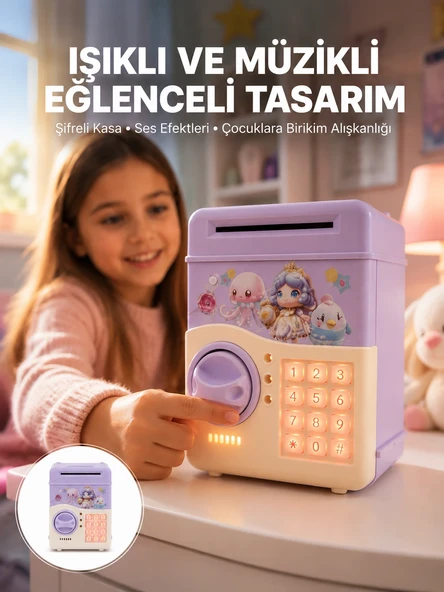 Mey İthalat® Mor Otomatik Para Girişli Elektronik Şifreli Kumbara ürün görseli 1